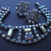Reserved for Vanita 1940's Blue Aurora Borealis Rhinestone and Silver Tone Bracelet and Clip On Earrings