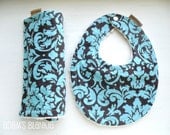 Spa Damask Bib and Burp Cloth Set OR Choose Your Fabric - with Chenille and Pearl Snap