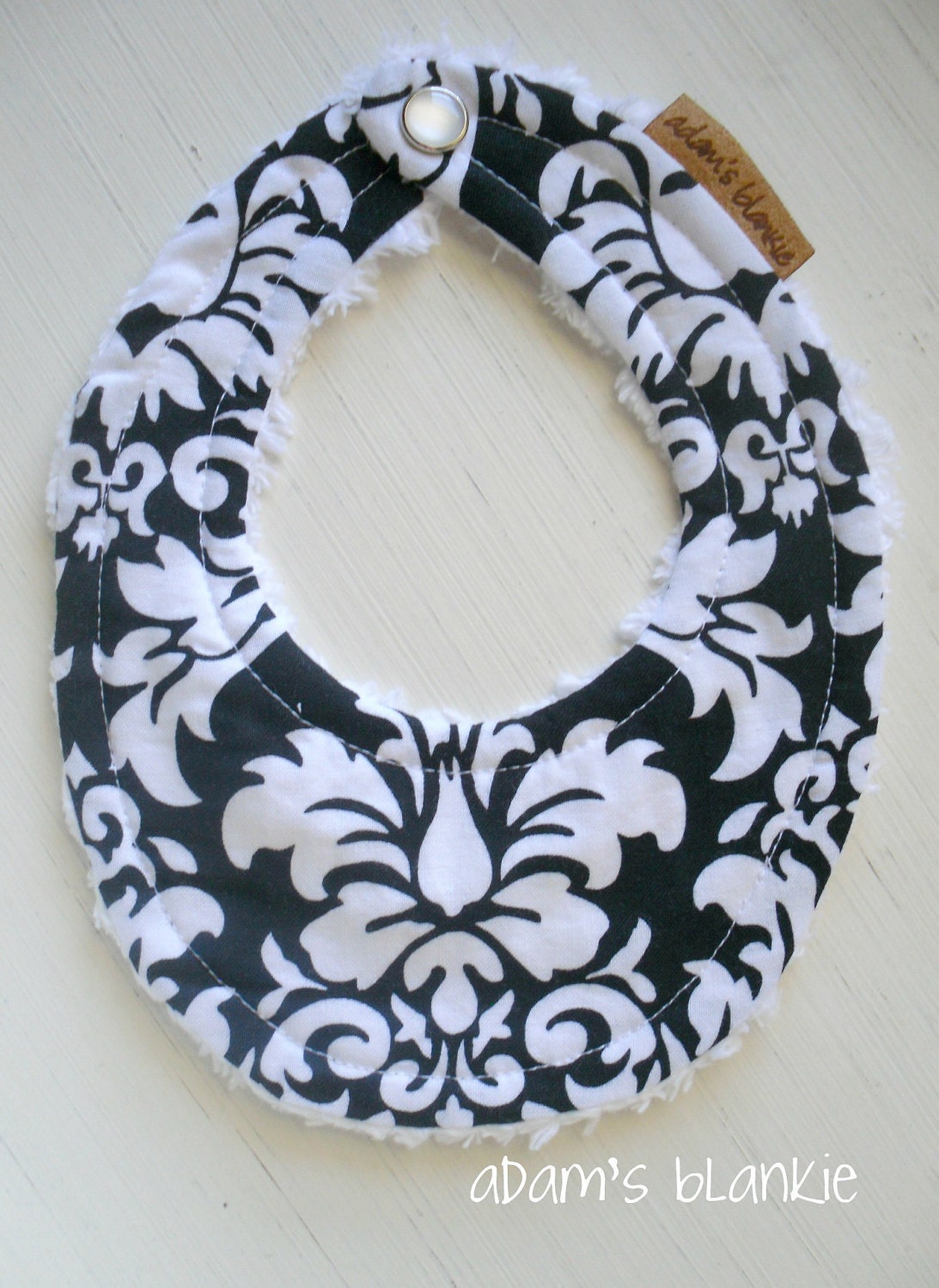 THE ORIGINAL Little Drooler Bib - Teething Baby - Spit Up - Black and White Damaks OR Design Your Own - 48 Fabrics