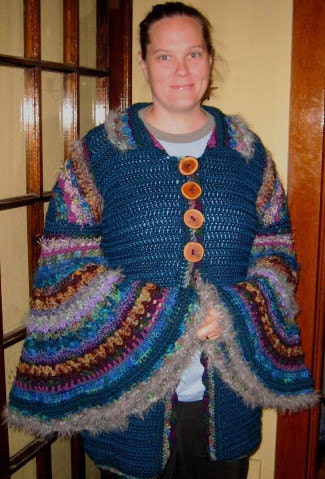 Dorothy's Technicolor Crocheted Sweater Dream Coat with Molly Weasley Sleeves, Reserved for Kim