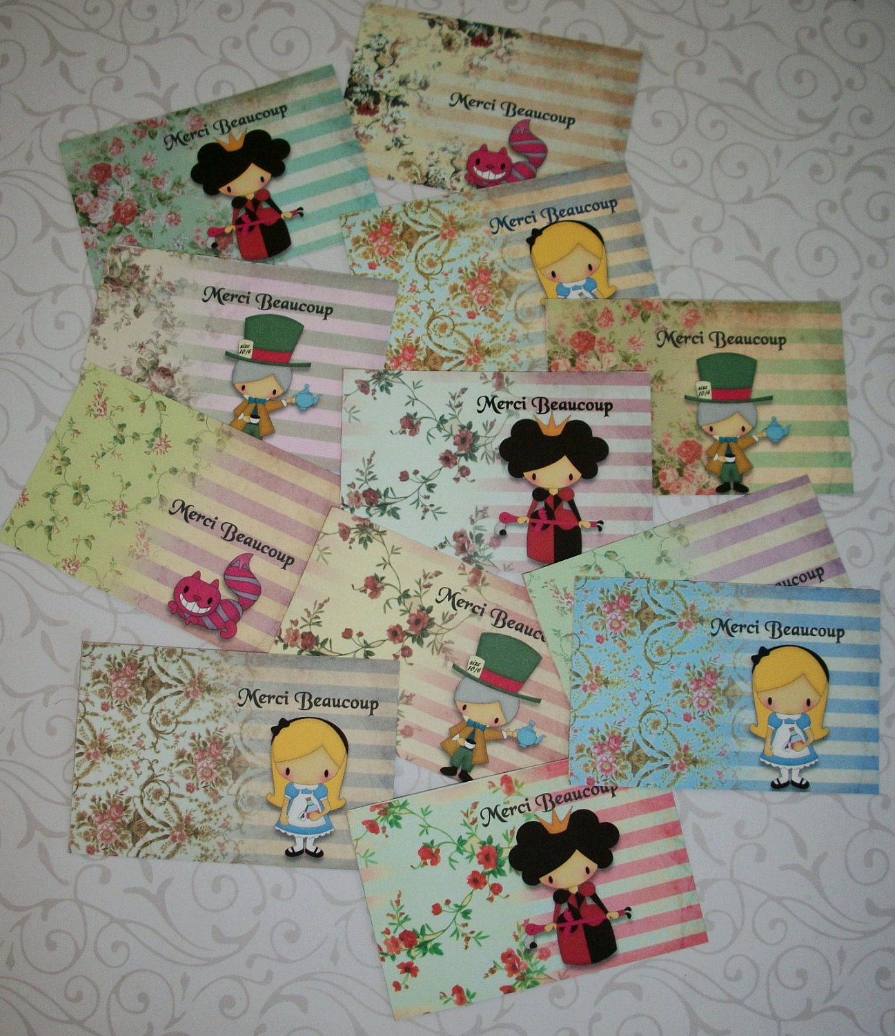 Alice in Wonderland - Gift Tags - Set of 12 - MERCI BEAUCOUP Vintage floral - unique - BGT 0303