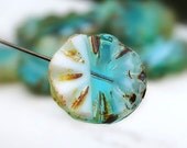 Last Listing - 4 Rock Pools - Czech Glass Turquoise White Coin Beads