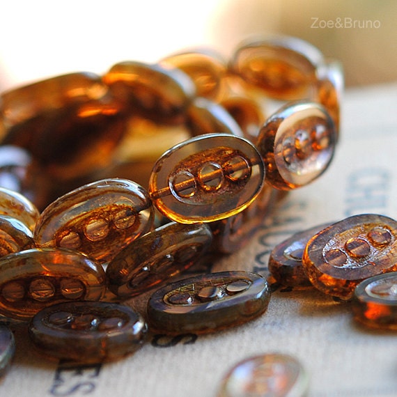 4 Honey Dew - Czech Glass Topaz Oval Beads
