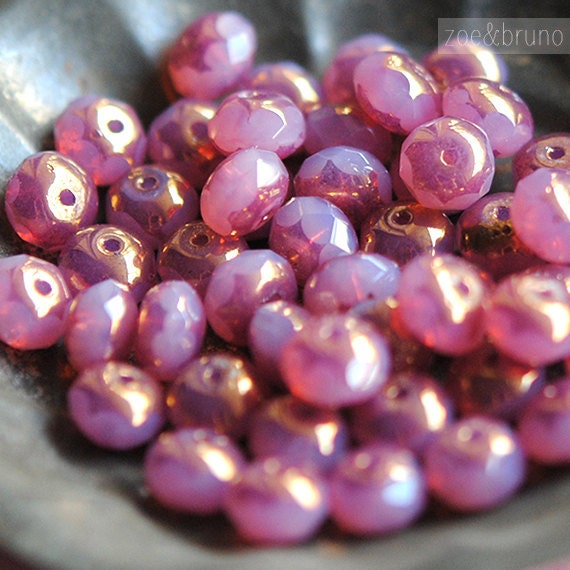 Last Listing - 10 Winter Rose - Czech Glass Rondelle Beads