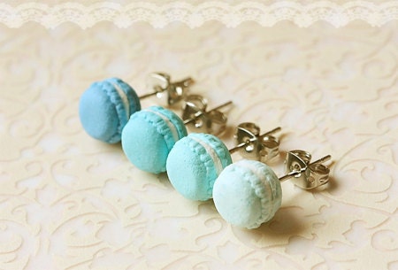Food Earrings - Macaron Earrings in Lagoon Blue Series - Gifts Under 25