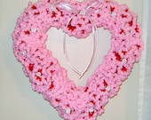 Handmade 12 Inch  Crochet Heart  Wreath