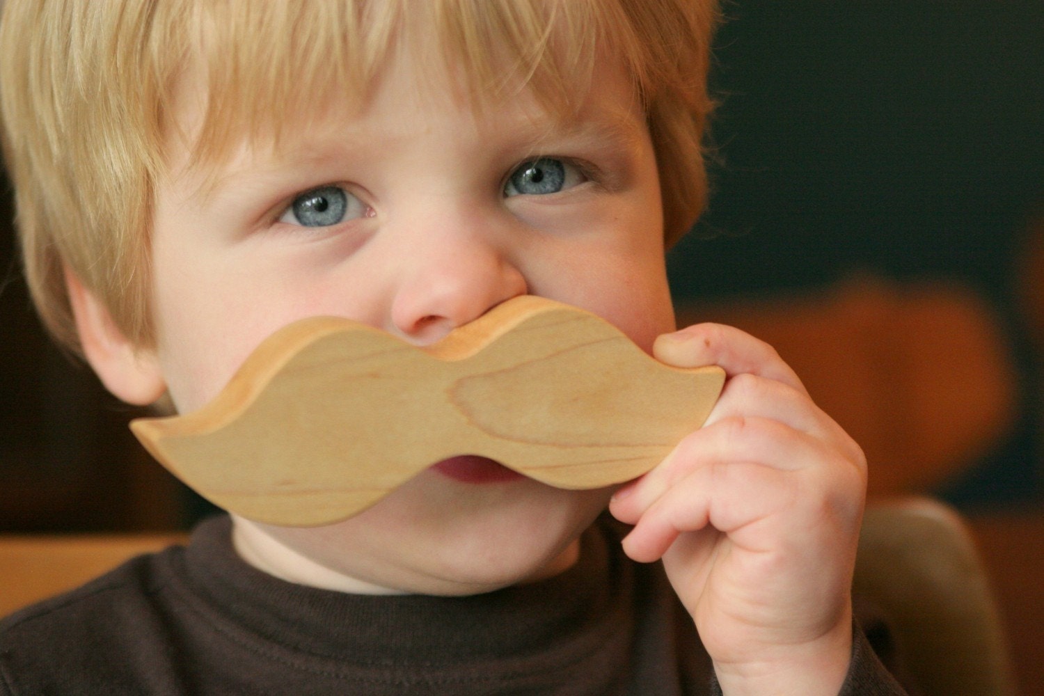 natural teething wee wood Moustache TEETHING TOY natural ORGANIC play for baby and toddler infant