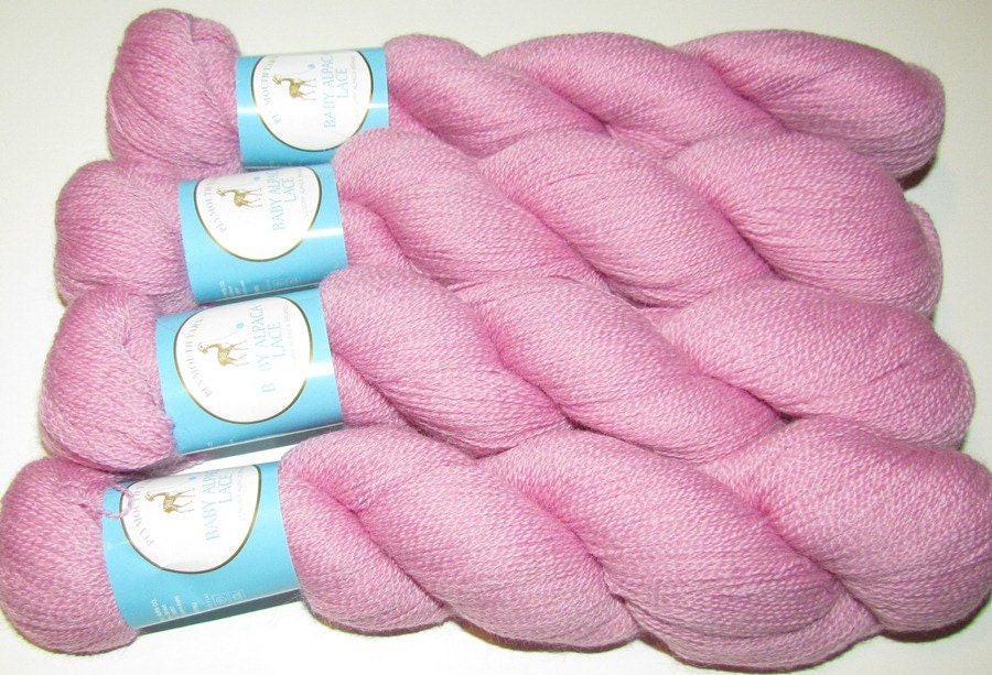 4 Skeins Pink Yarn Knitting Yarn Baby Alpaca Lace Weight Yarn Soft Field Rose Pink Plymouth Yarns