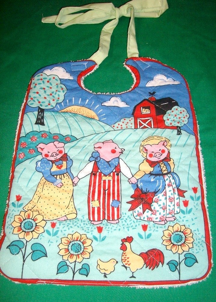 Baby Bib Nursery Rhyme Three Little Pigs Extra Thick Quilted Safety Baby Bib