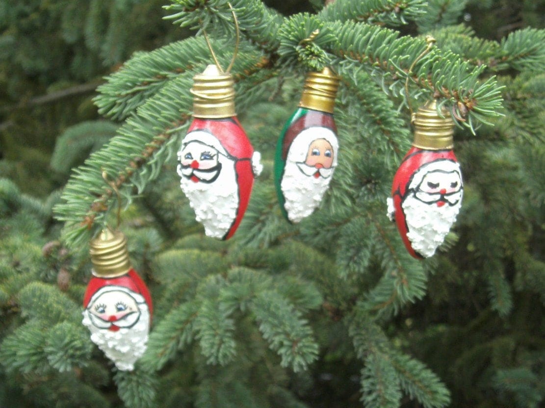 Santa Light Bulb Ornaments Christmas Tree by CarriesCraftStore