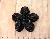 Hair Clip or Brooch Pin Beaded Flower  - Solid Black - Ododo Originals Bauble