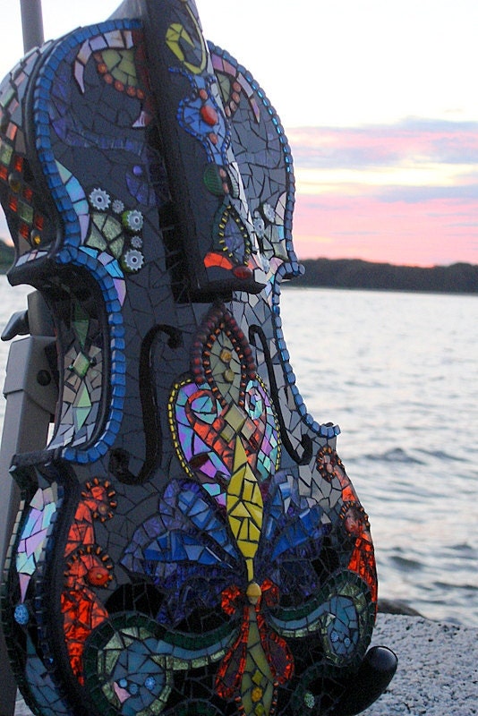 SALE-Shattered Symphony-Original Mosaic Violin Sculpture for the Musician in you.