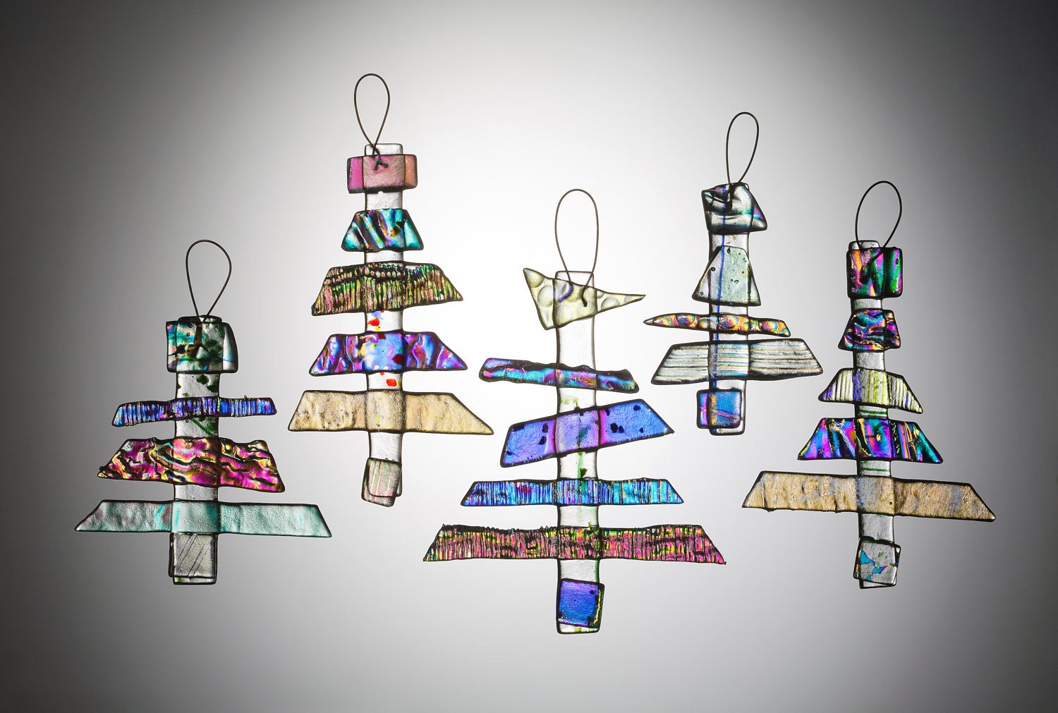 Dichroic Fused Glass Holiday Tree Ornaments/Sun Catchers - Handmade - snowflakeglass