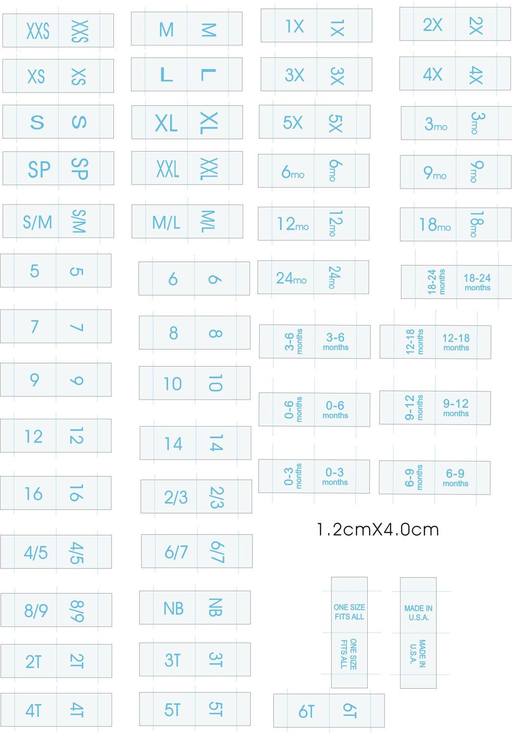 200 Premium Woven Label size tag Combo 2T, 3T, 4T, 5, 6, 7, 0-3 m, 0-6 m, 3-6 m, 6-9 m, 6-12 m, xxs, xs, s, m, L,and More Choose ur sizes