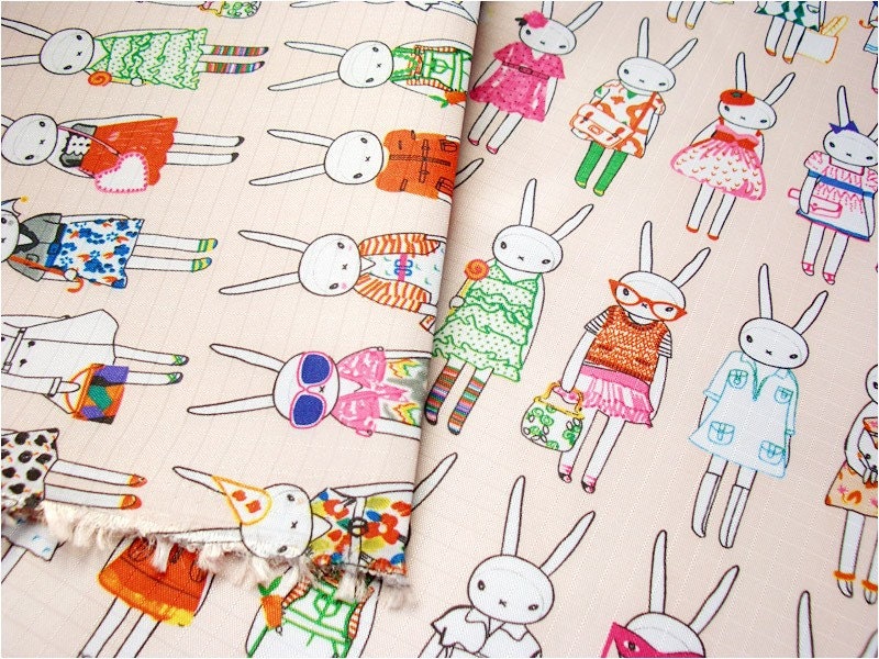 1976 - Fifi Lapin Bunny Rabbit Waterproof Fabric - 58 Inch (Width) x 1/2 Yard (Length)