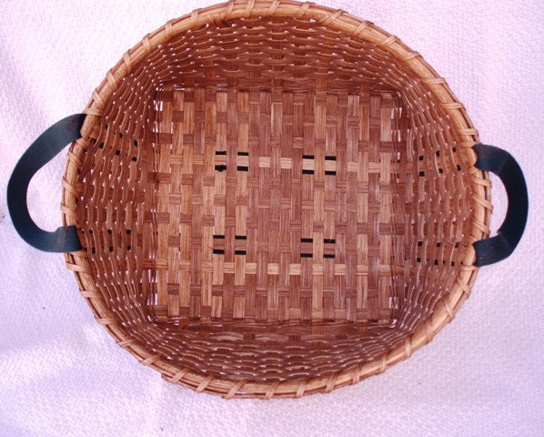 Laundry Basket Handwoven with Green Shaker Tape Handles