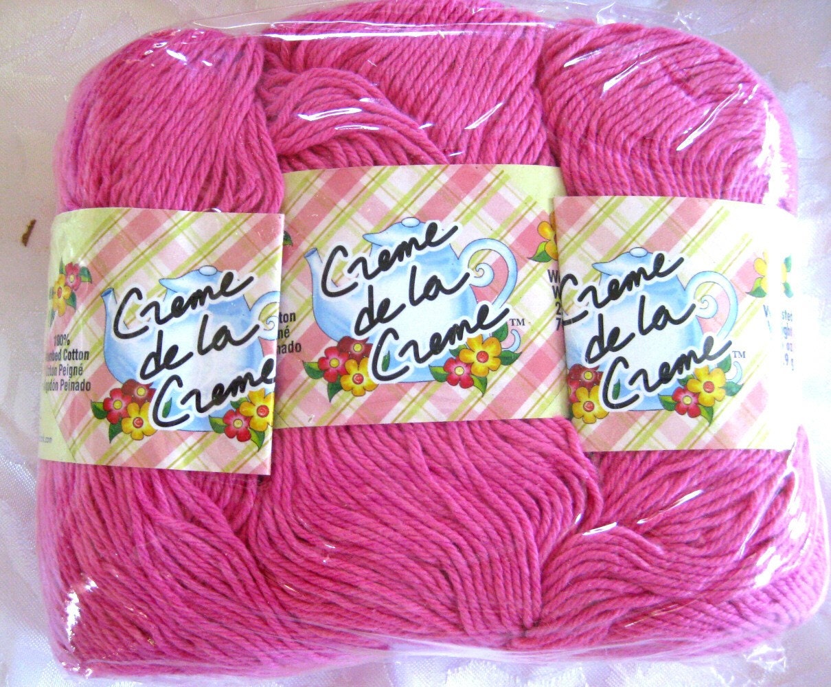 Creme de la Creme Bright Pink Cotton Yarn, Fuschia, 3 balls, 100% cotton yarn