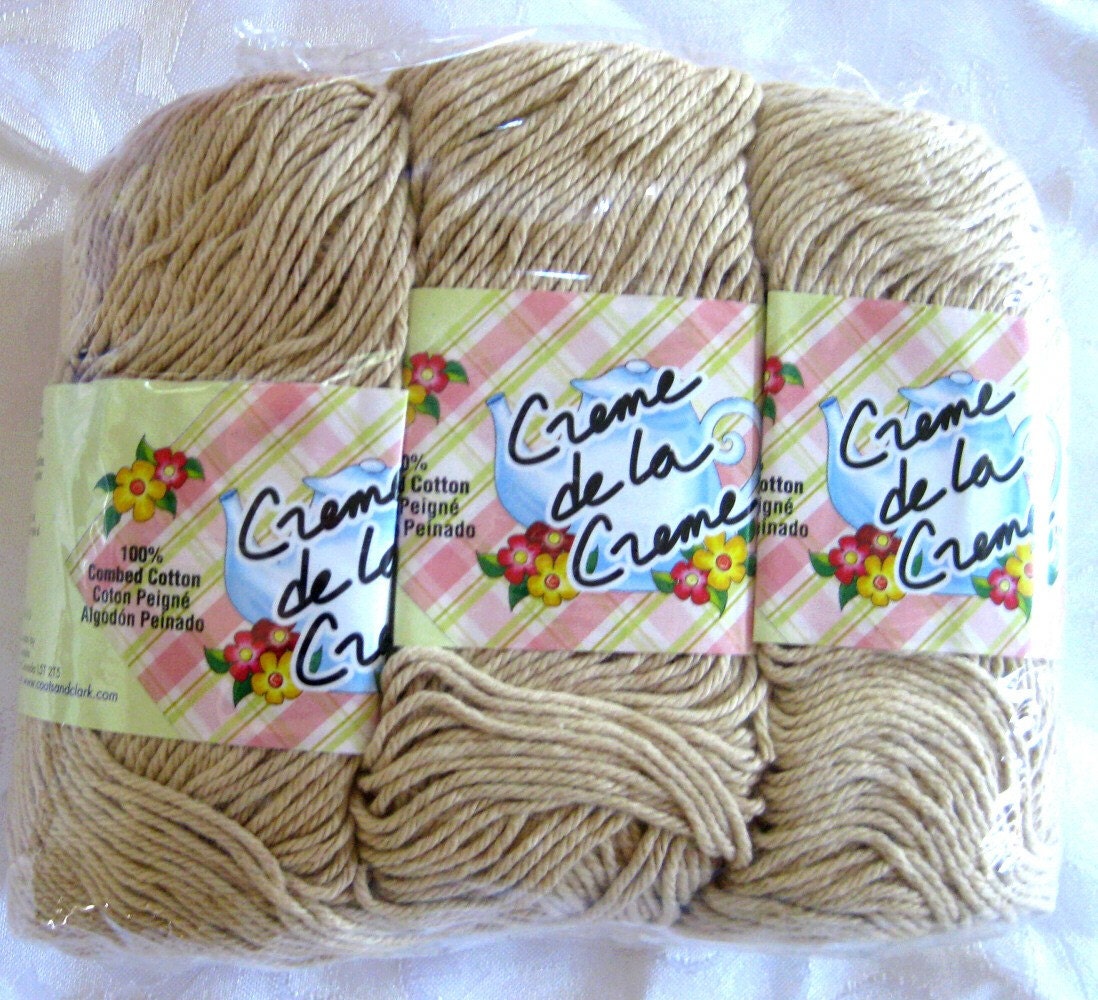 Creme de la creme Tan Cotton Yarn, pack of 3 balls, worsted weight yarn, 2 pkgs, RESERVED
