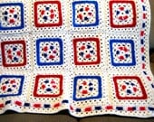 Crochet Granny Square style Reversible Afghan pattern,  PDF digital download , Patriotic