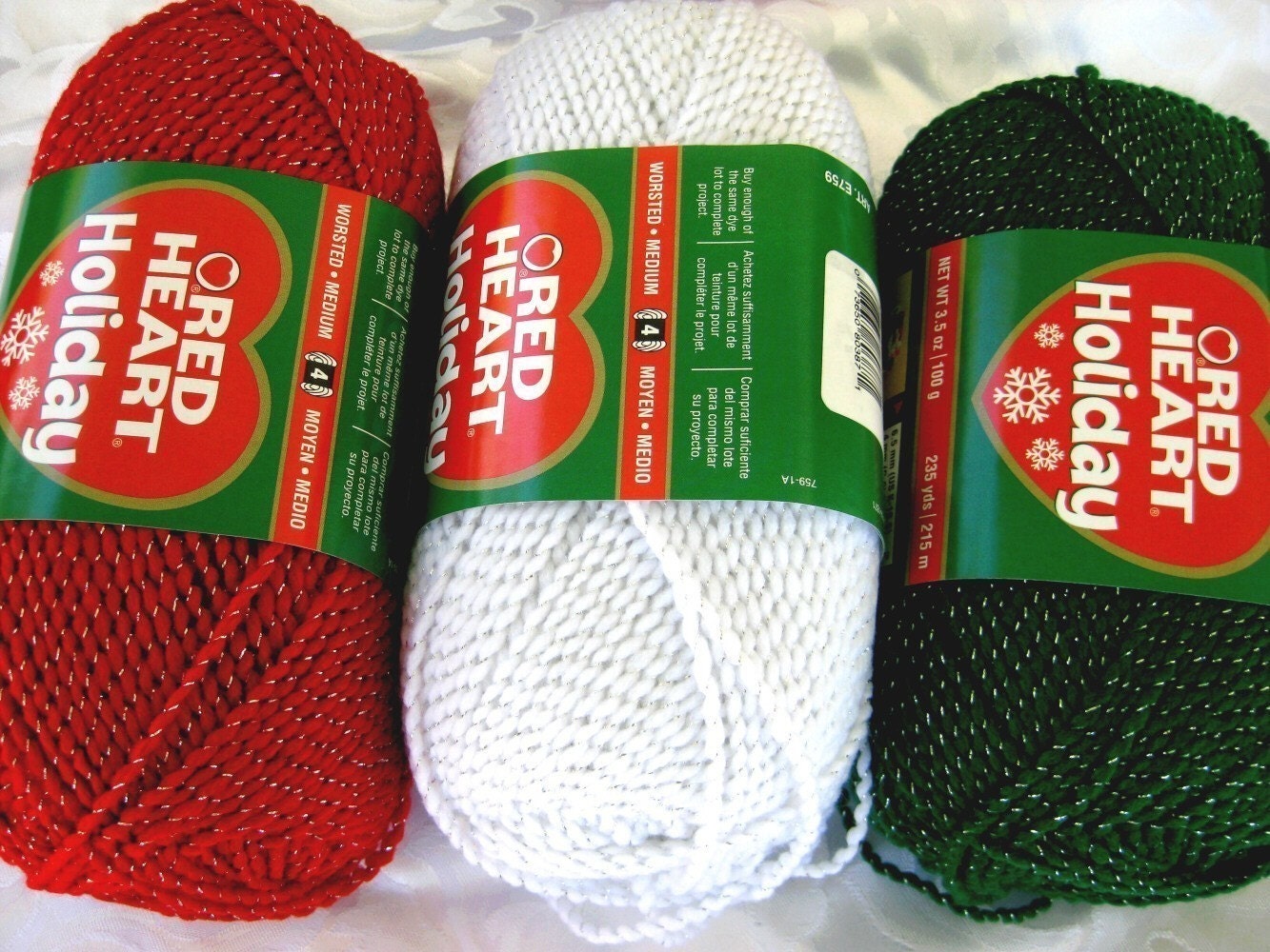 Red Heart Holiday Yarn, Classic three pack, Red White Green with ...