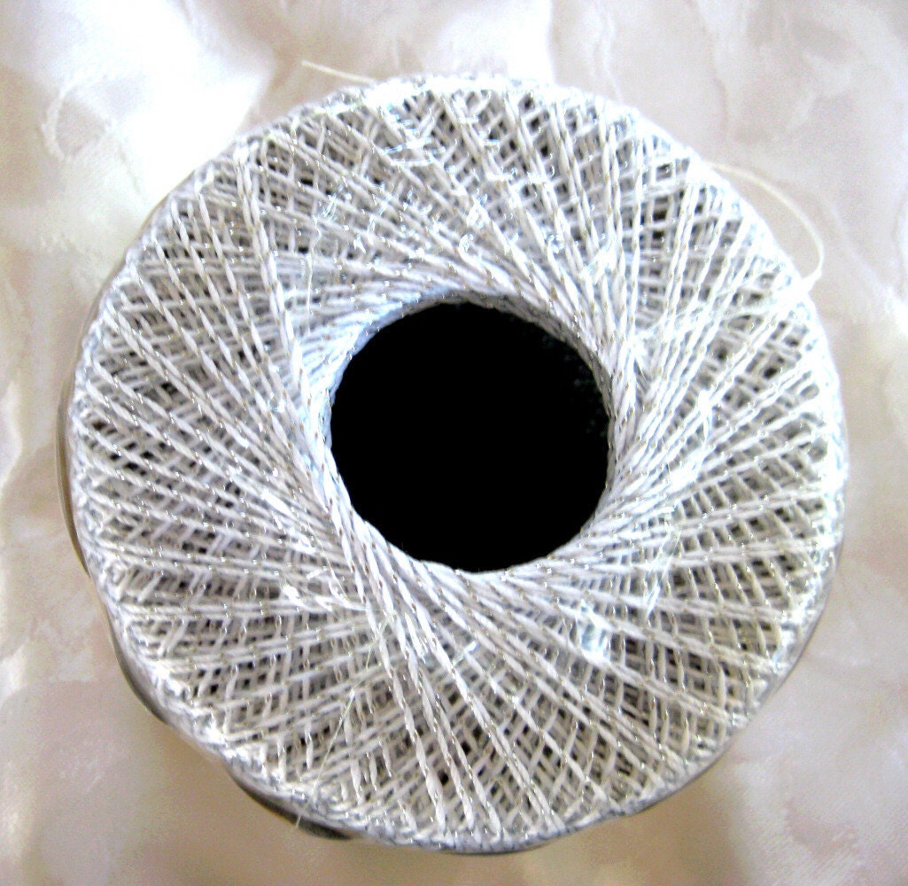 Aunt Lydias Metallic Crochet thread white with by crochetgal