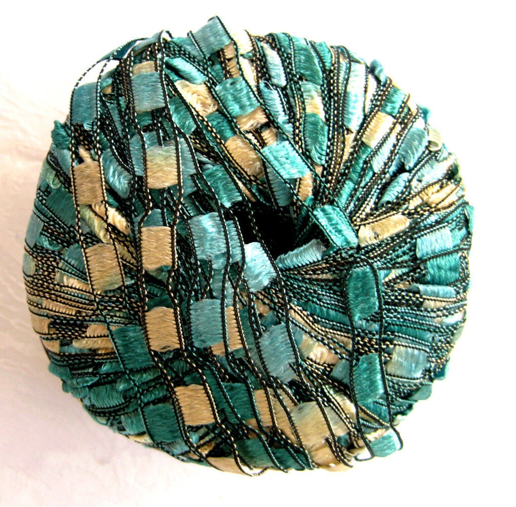 Berlini Ladder Ribbon Yarn, Emerald green, trellis yarn, Maxi 68
