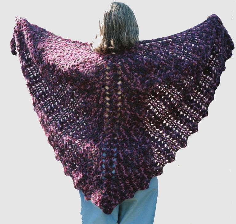 Crocheted shawl, Butterfly Lace Shawl, Prayer shawl, purple shades