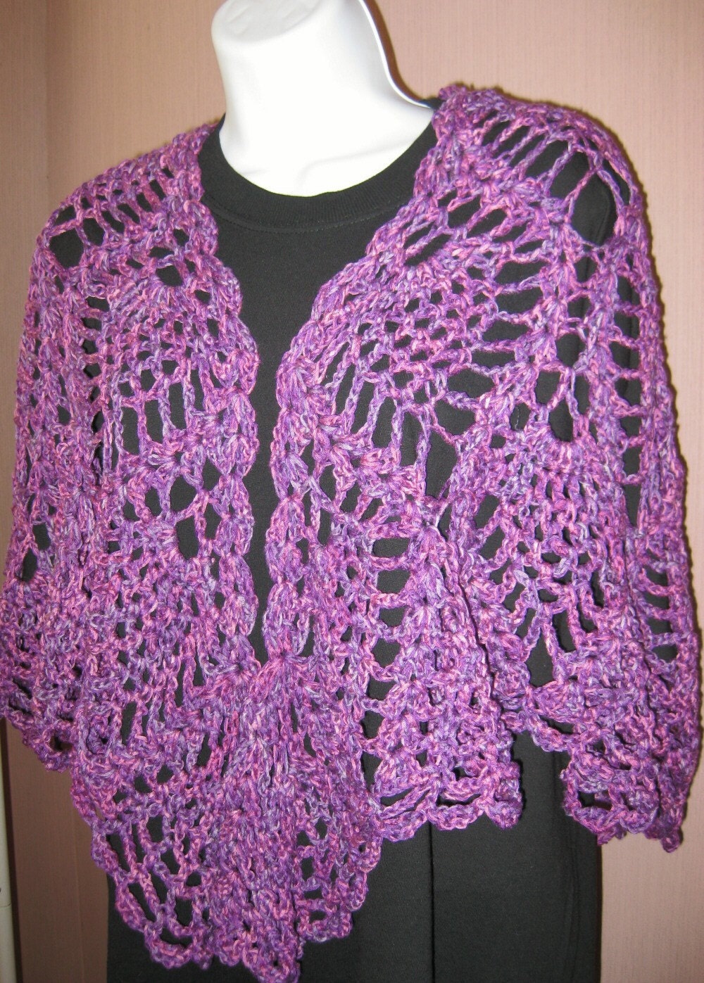Lavender Pineapple Lace Crocheted Shawl, bamboo and silk, Perplexed, lobster claw style