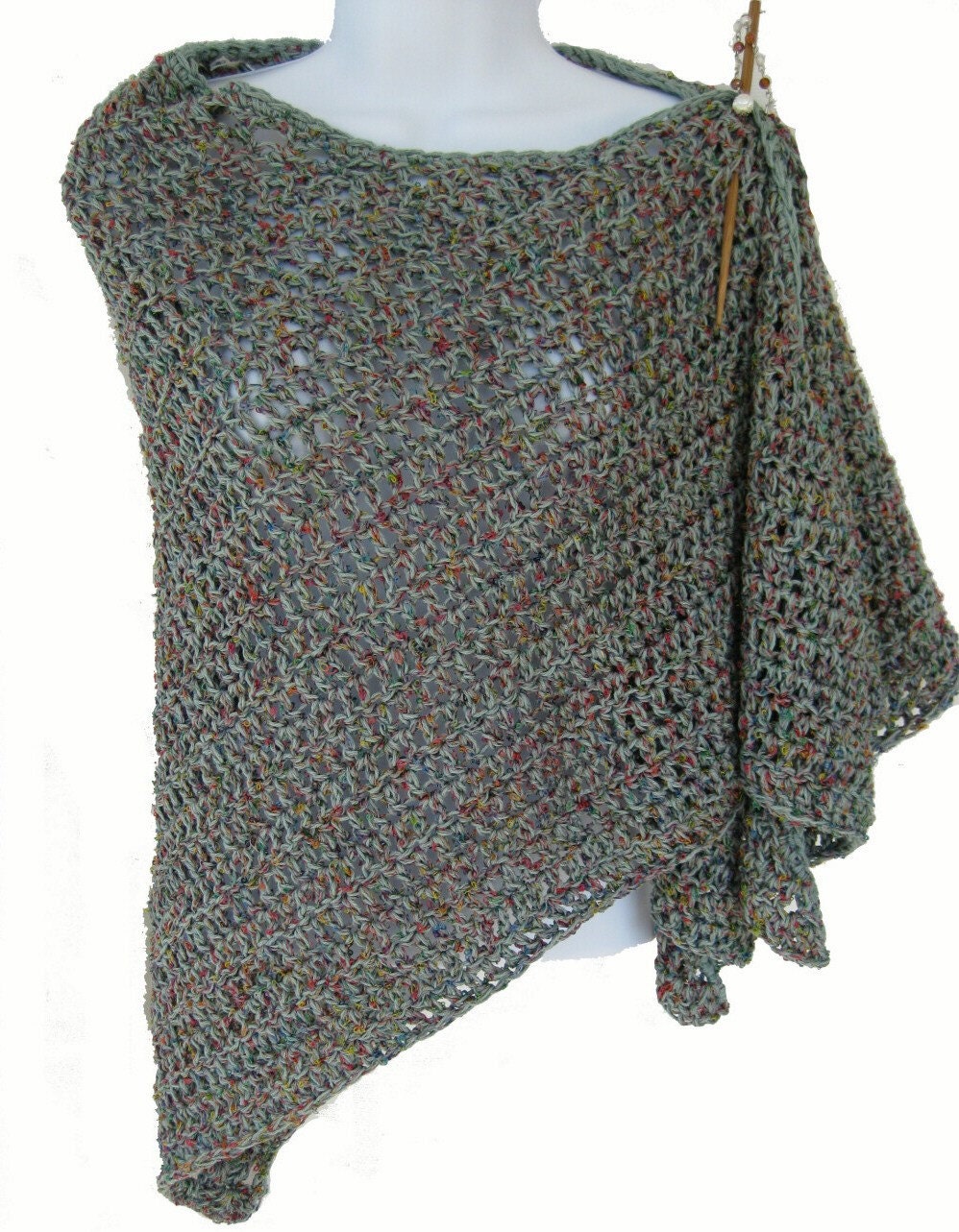 Crocheted Lacy Shawl, bamboo cotton blend, peridot green, ready to ship