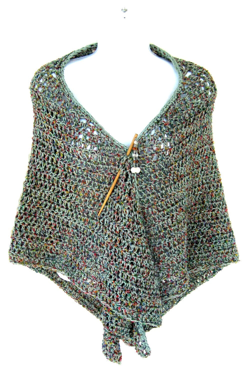 Crocheted Lacy Shawl, bamboo cotton blend, peridot green, ready to ship