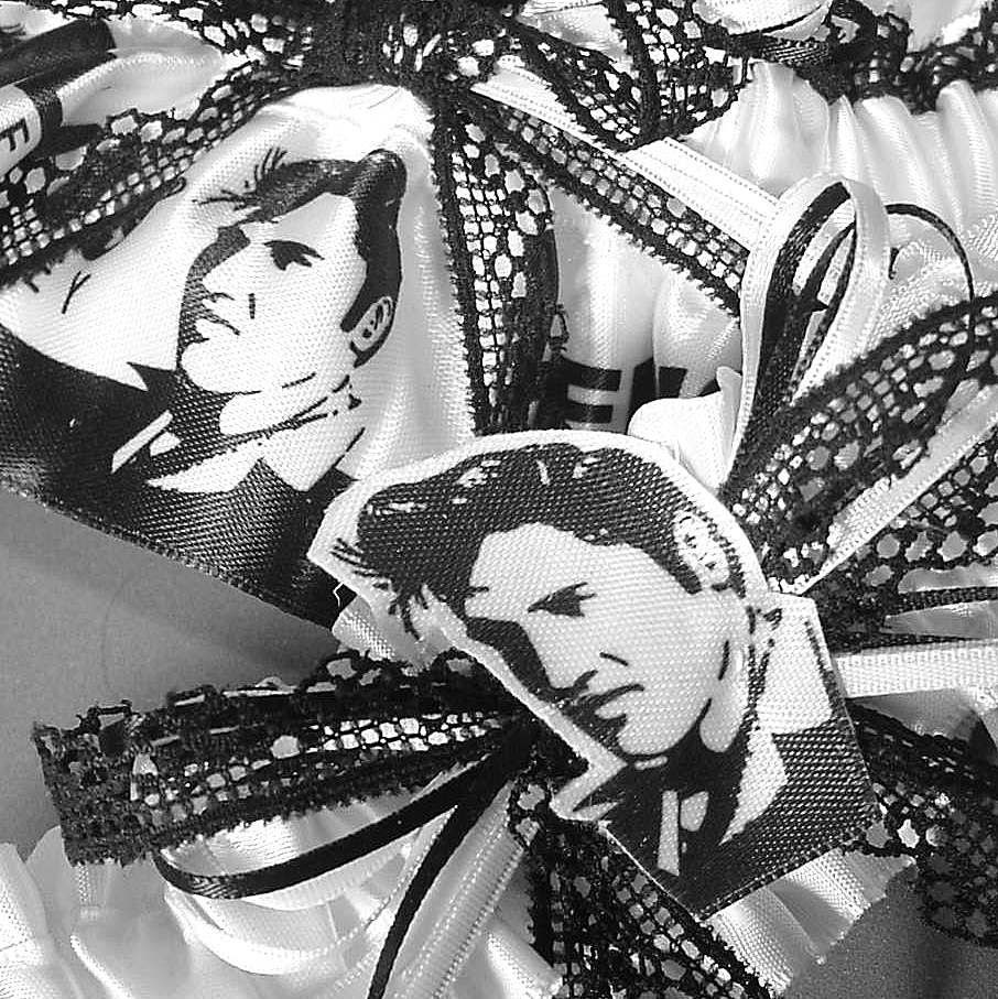 Wedding garter set The ORIGINAL ELVIS at your WEDDING garters black and white  lace. Prom