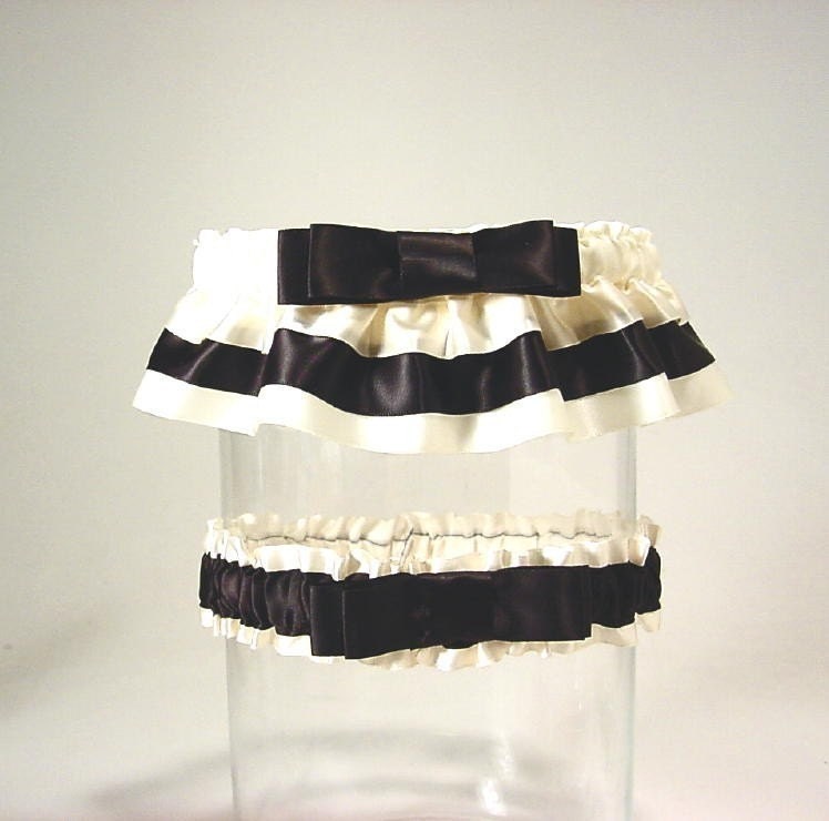 Wedding garter set TUXEDO Black and Ivory or Whitetailored look