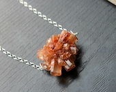 Pale PeachY Brown twinned Moroccan Aragonite Druzy and Sterling satin disc Sterling necklace - Rose salt