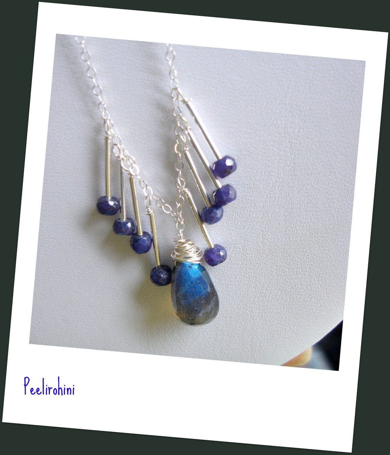 Extreme Blue Fire Labradorite necklace   Blue Sapphire necklace with Liquid sterling beads in sterling silver -Lightning at  Midnight