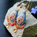 Citrine and Vintage red coral glass beads with brass filigree frame and clay floral 24k gold Statement earrings - Splashes of Sunset