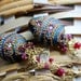 Natural Ruby, Rubellite and Ruby Jade gemstone cluster clay floral  gold earrings - Henna