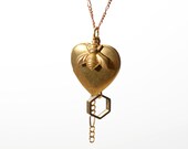 Heart Shaped Locket with Honeybee and Hexagon