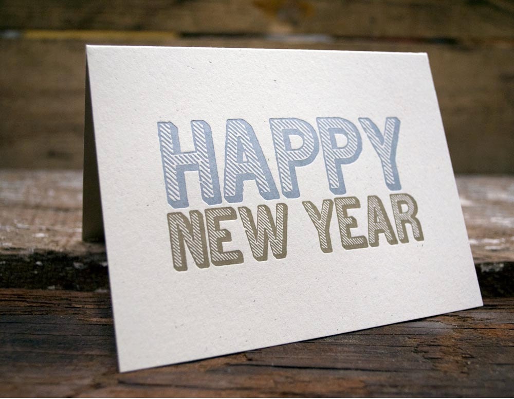 happy new year (gold and silver) letterpress printed card