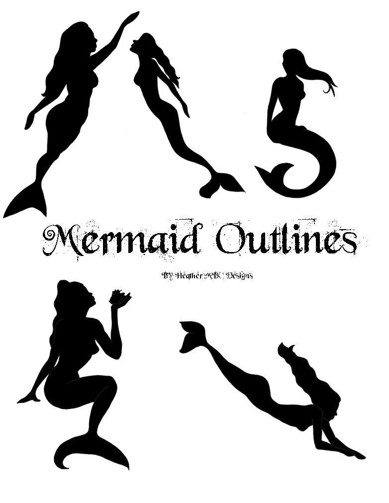 Mermaid Outline Template Patterns Digital Free Shipping