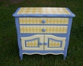 Hand-painted Furniture Cabinet/Buffet in Periwinkle blue and Butter-cream Yellow