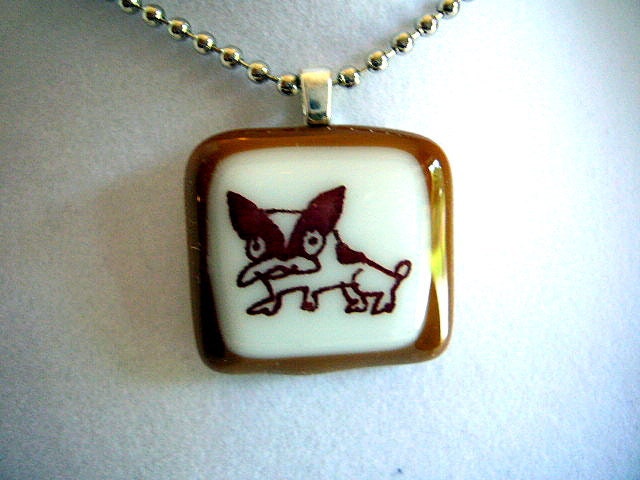 french bulldog - handmade glass fused necklace