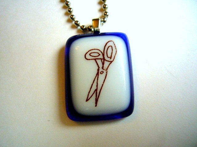 Scissors handmade glass fused necklace