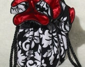 The perfect bridesmaid gift Jewelry Pouch Travel organizer in Black, white and red damask