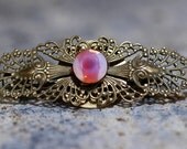 Charming French Style Barrette with Pink Vintage Glass