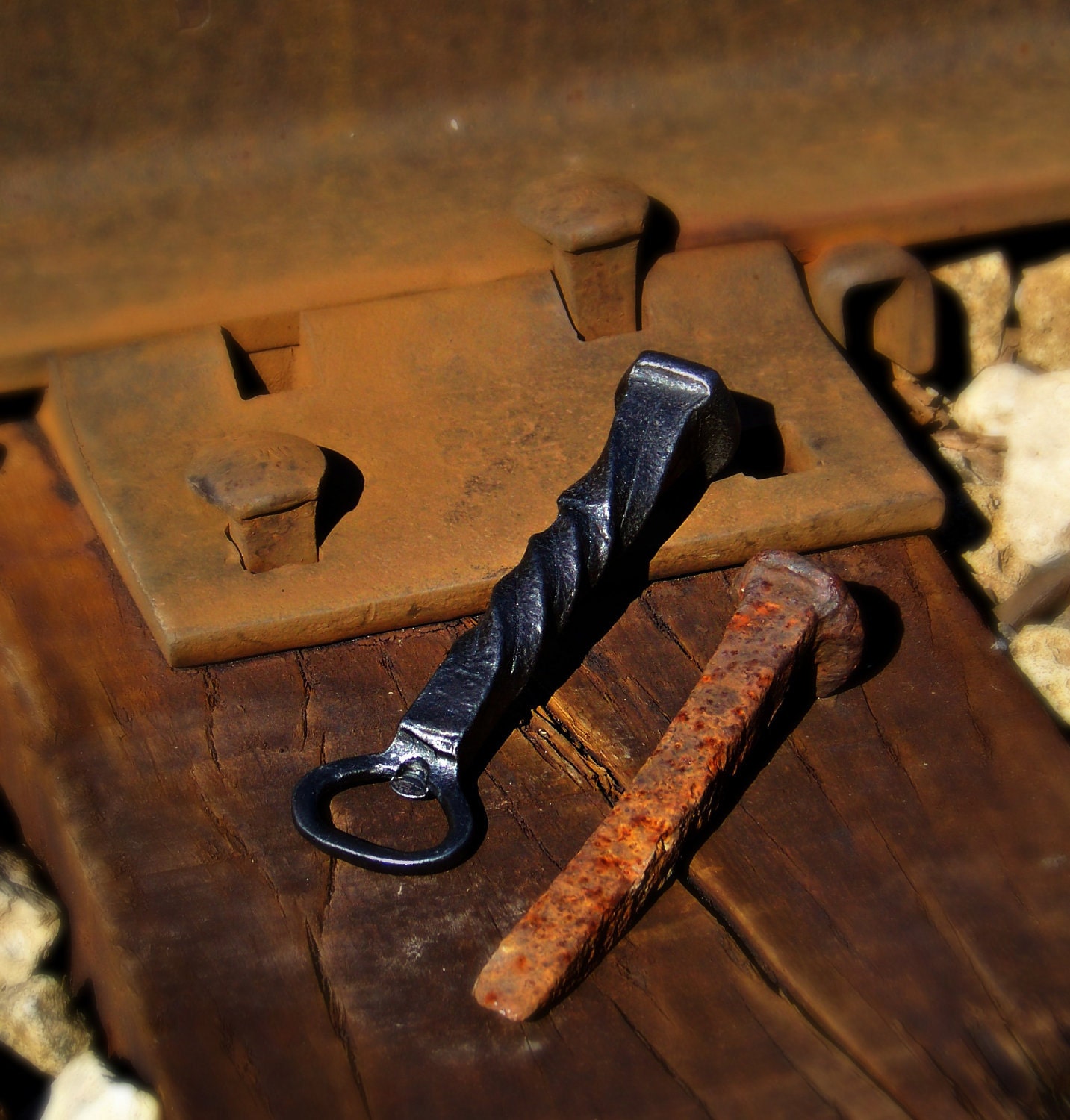 Railroad Spike Bottle Opener - Blacksmith Hand Forged Unique Gift