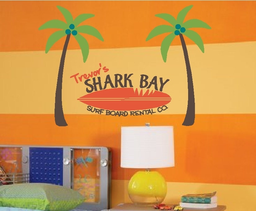 Surf Board Rental Palm Tree Vinyl Wall Decor Item KC26