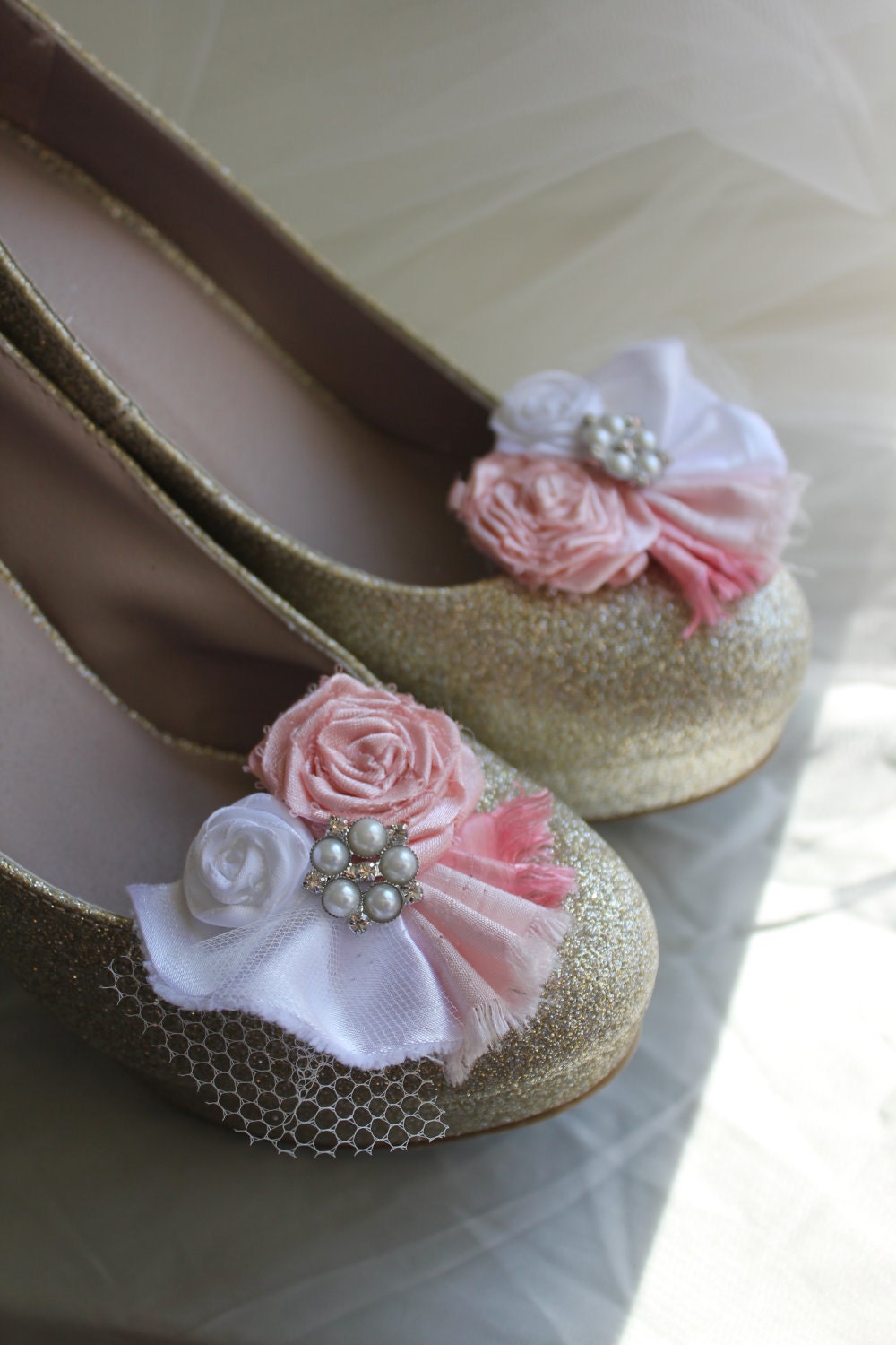 Wedding or Dress-Look pretty in pink... rolled rosette shoe clips
