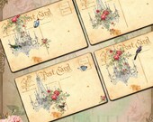FRENCH postcards - 3 X 5  -  Printable Digital Collage Sheet - Digital DownloadCollage Sheet - Printable Download - Gift Tags - Scrapbook