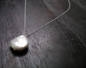 white coin pearl pendant necklace on silver chain by rockedjewelry