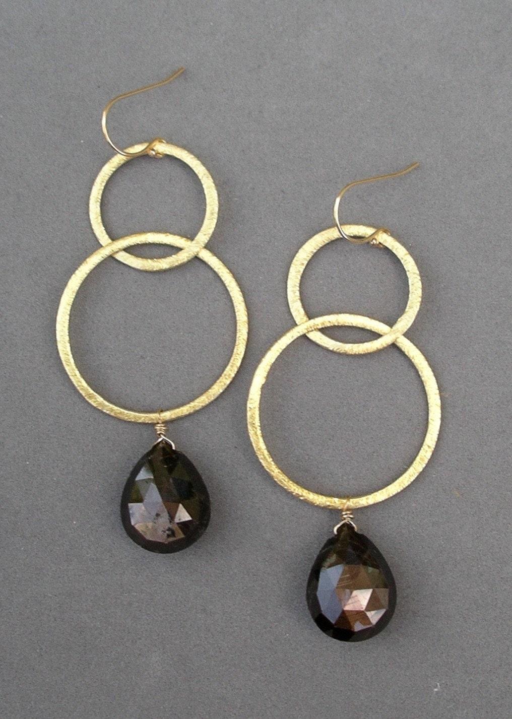 black sapphire earrings with gold hoops by rockedjewelry